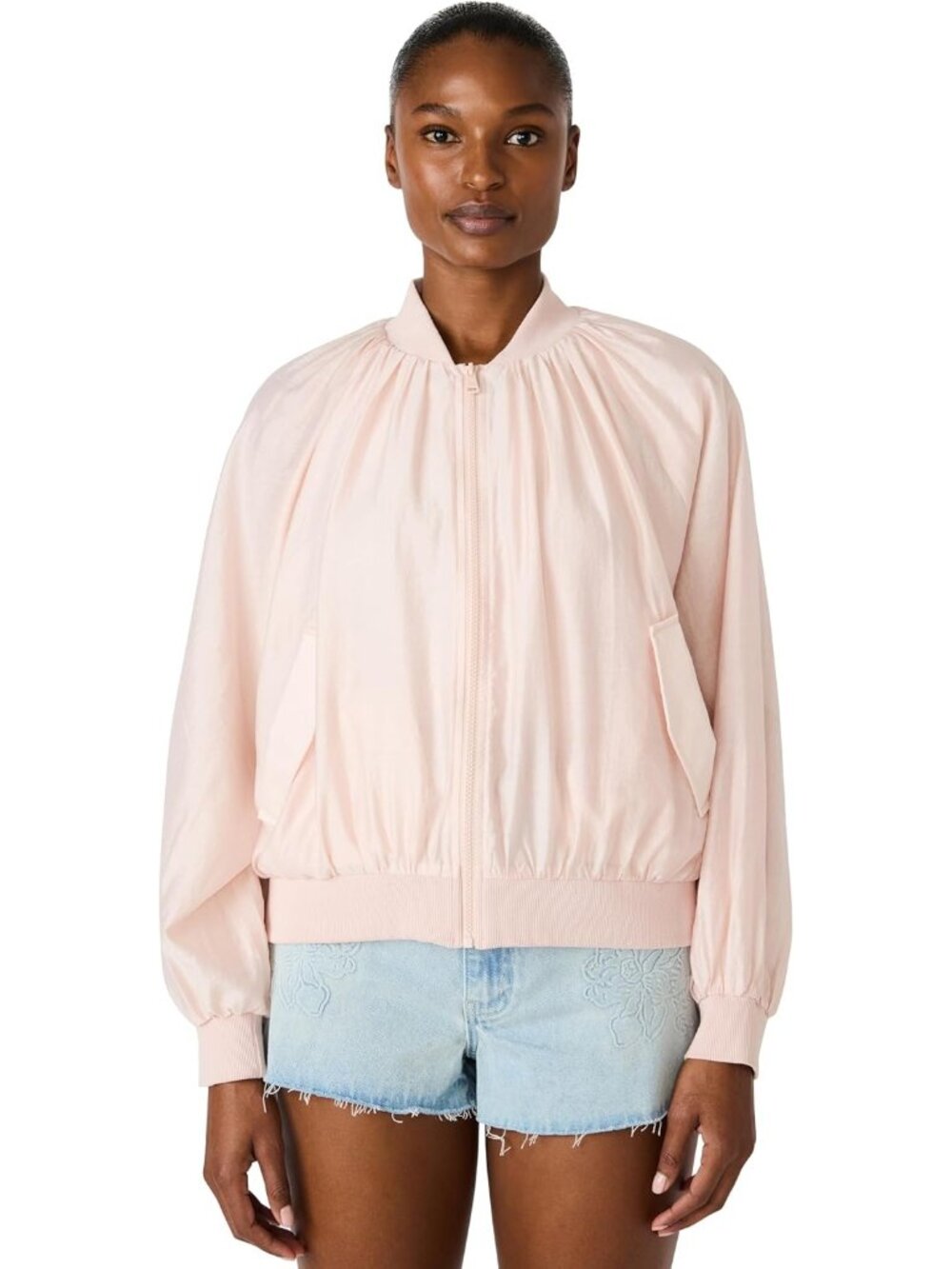 Steve Madden Women's Shell Long Sleeve SOLID Imported Zipper Bessie Jacket